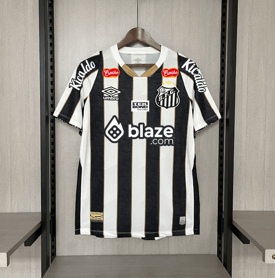 Camisa do Santos I 24/25 preta e branca (Com todos patrocinadores)