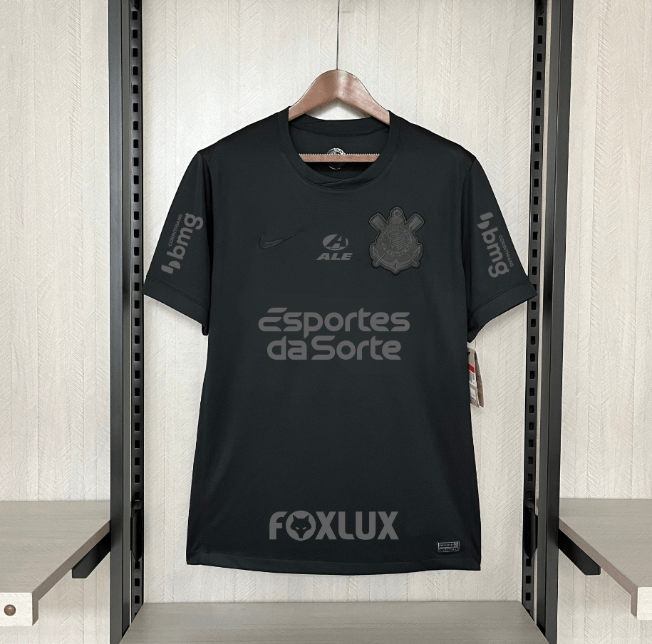 Camisa Nike Corinthians Fora 24/25 - Preta (Com todos patrocinadores)